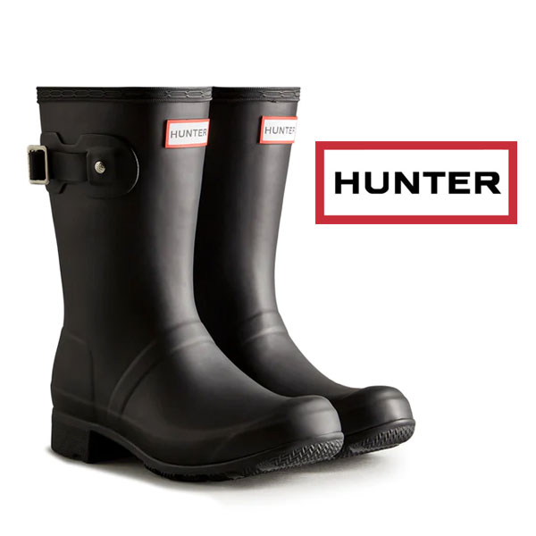 国内置き目品 HUNTER 山立ち レディース 一風変わった周遊旅行 遊撃手ブーツ - 黒いこと 雨合羽 レインシューズ WFS2205RMA