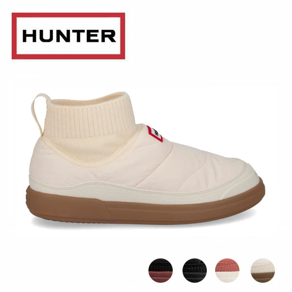 国内定め事品 HUNTER 狩り人 レディース はたご屋/アウト ニッティド 折り返し 家庭用スリッパ-- ブーツ 家庭用スリッパ スリッポン  防寒 ウィンターシューズ 黒いこと 白いこと WFS2265REN