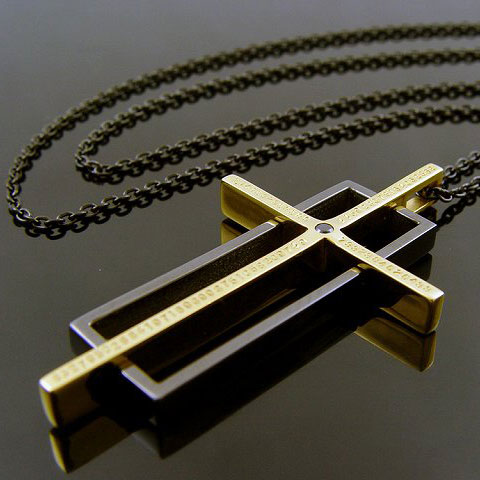 KENBLOOD ケンブラッド スクエアボックス&クロスデザインペンダント ネックレス ブラック×ゴールド 【KP-247】【SilentMajority】【メンズ レディース・ユニセックスモデル】