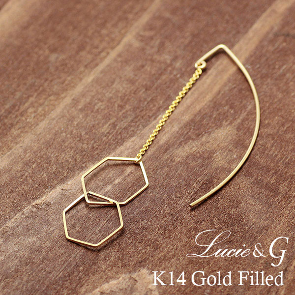 Lucie&G ルシー・アンジー K14GF・ヘキサゴンデザイン2連ピアス 【GFP-1197】【ゴールドフィルド 日本生産 by boe バイボー好きな方にもオススメ】