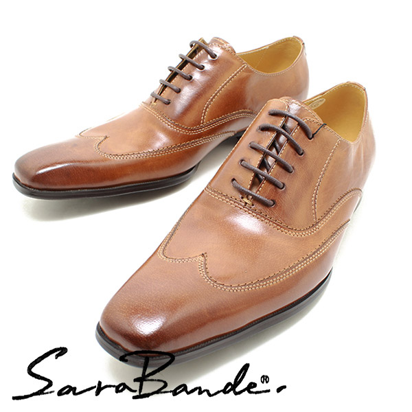 SARABANDE サラダンス楽隊 1373 ノンブローグウイングチップ バッファローレザー・ロングノーズビジネスシューズ 駱駝※焦がし工業【ボロネーゼ処方箋 マッケイ 本革 革靴 成人男性用 メンズ】
