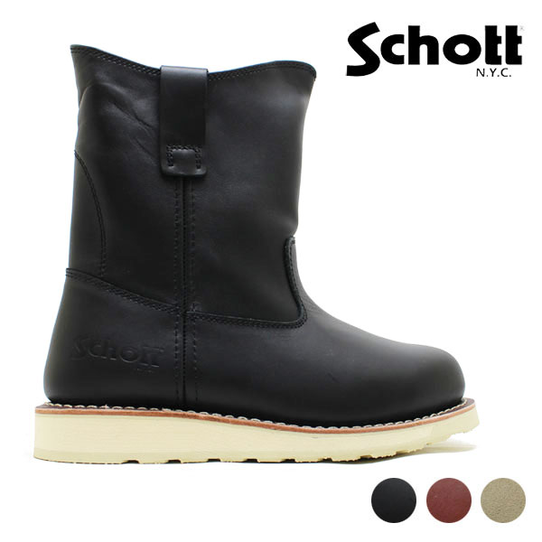 ショット Schott ペコスブーツ ウエリントンブーツ Wellington boots 本革 メンズ ブーツ ブラック ベージュ ブリック S24100画像