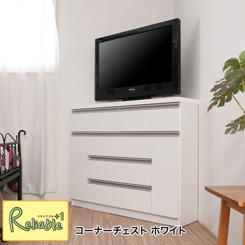 コーナーチェスト te-0122 幅100 ホワイト テレビ台 引出し 収納 チェスト【JUCEE】シリーズ 【c 235】【代引き・時間指定不可】|リライアブルプラス1