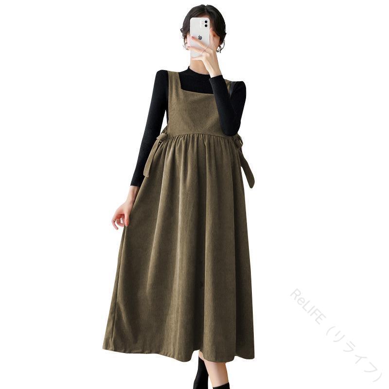 韓国風モードでマタニティライフを彩る 秋冬の授乳服に便利なデザイン コーデュロイの柔らか素材が妊婦さんを優しく包む ゆったりシルエットで快適着心地 おしゃれなママのための機能性ワンピース