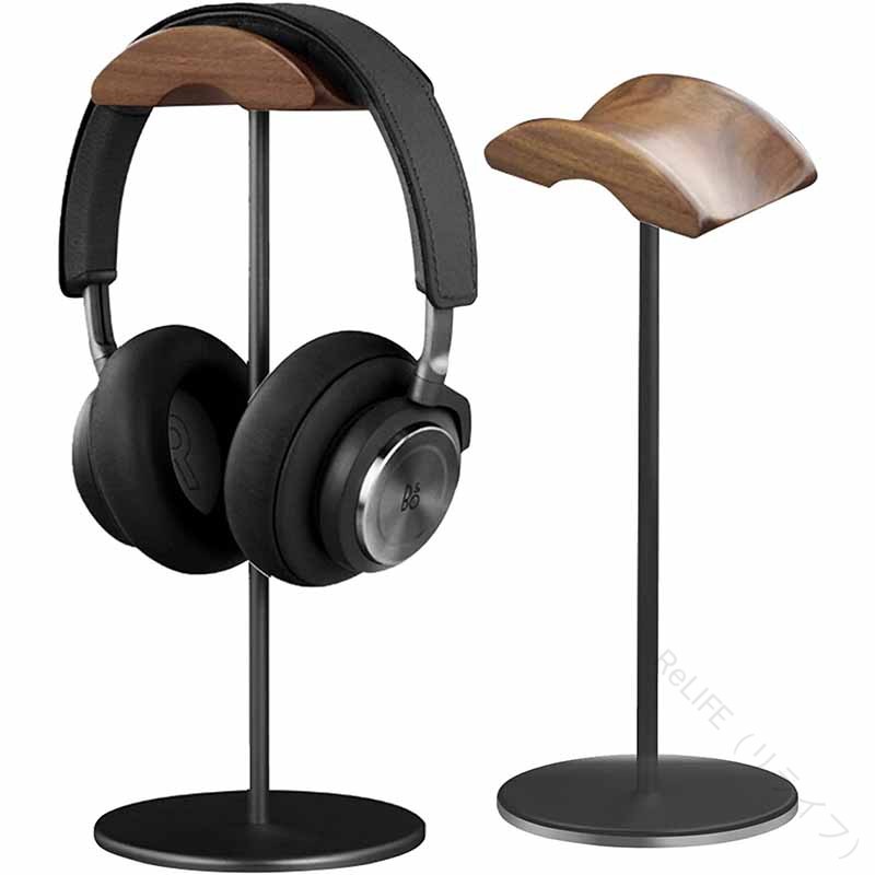 ヘッドホンスタンド おしゃれ 天然木 高級ブラックウォールナット＋アルミニウム合金仕様 ヘッドホン スタンド 簡単設置 上品なヘッドホンハンガー テレワーク ゲーミング インテリア ブラック 高耐久性で安定感抜群画像