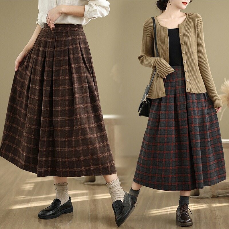 楽天市場】スカート レディース チェック柄 プリーツスカート メルトン