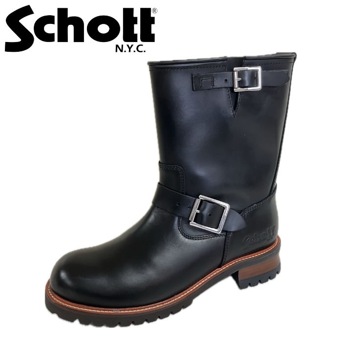 ショット Schott S28001 メンズ エンジニア ブーツ バイカー バイク乗り エンジニアブーツ Engineer Boots Long ブラック 黒 シューズ 靴 本革 ロングブーツ アメカジ