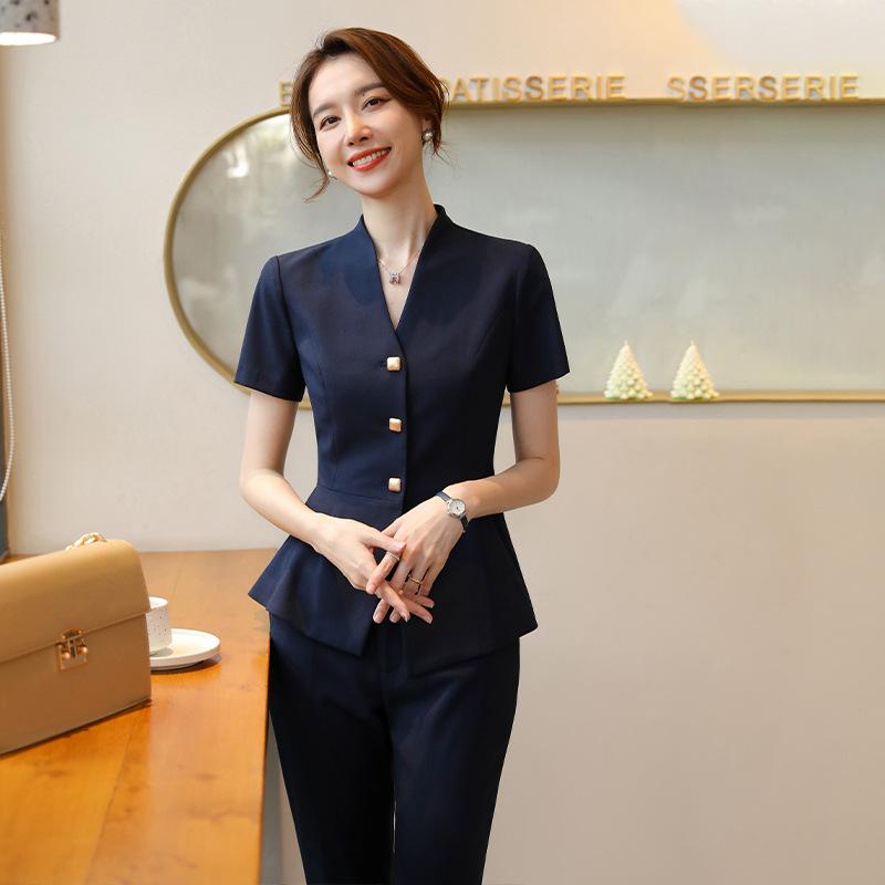 スーツ レディース セットアップ テーラードジャケット 半袖 九分丈パンツ ロングパンツ スカート タイトスカート 3点セット 2点セット 接触冷感 薄手 春夏 ビジネス オフィス 事務服 通勤 OL リクルート 面接 フォーマル 冠婚葬祭 蔵青 黒｜リメイクバディー