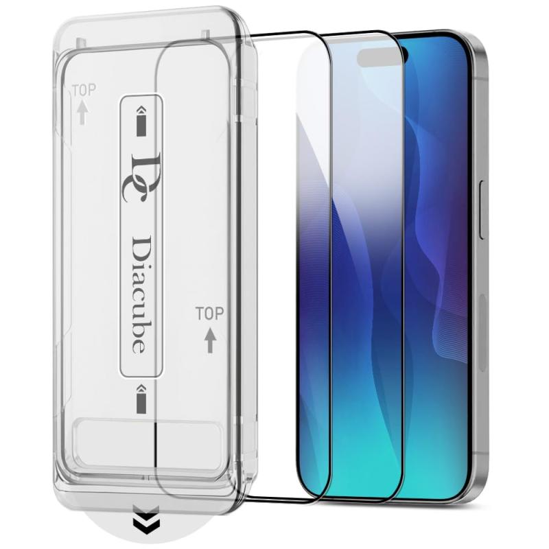 【AR反射防止コーティング】DIACUBE iPhone 17 Series用 ガラスフィルム【2枚セット+ガイド枠付き】3Dラウンドエッジ 硬度9H 液晶保護フィルム [ほこりまで取り除く取設置フレームフレーム付き] 鮮