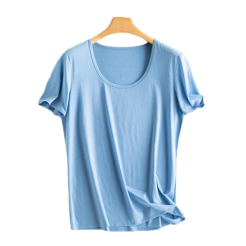 Tシャツ レディース 短袖 麻 絹 混紡 シルクコットン 微透 ゆったり シンプル 大襟 Uネック ラウンドネック ソリッドカラー 切り替え 直筒 普通丈 Vネック 通常袖 日韓 カジュアル 夏 白色 黒 グレー