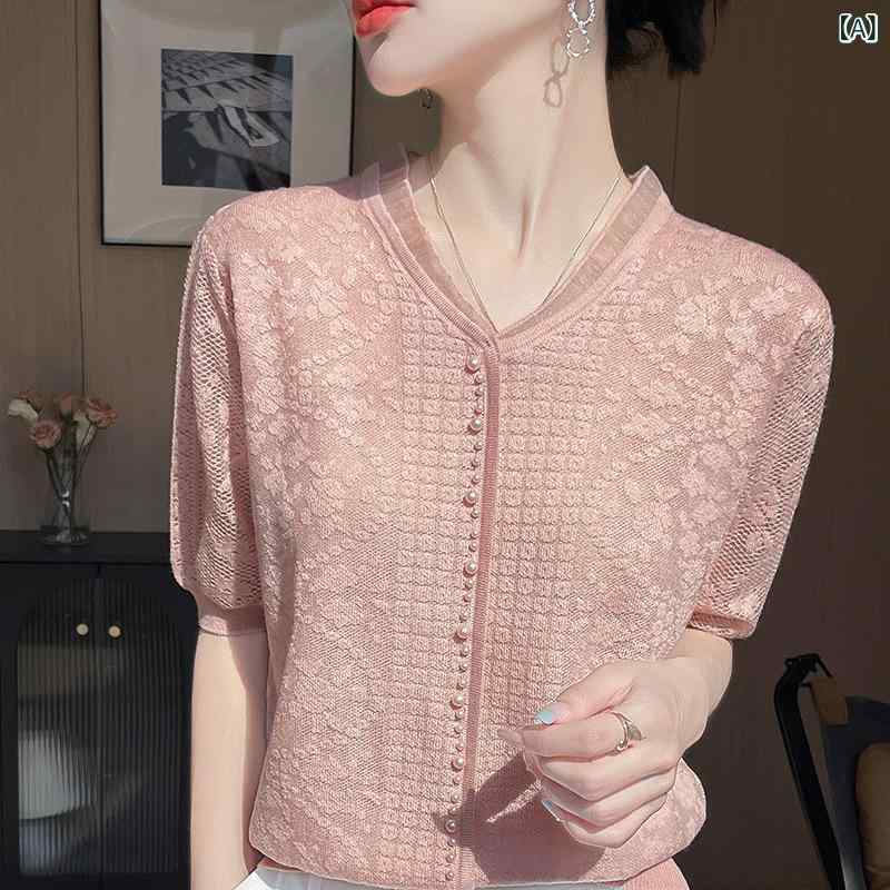 レディース Tシャツ Vネック 短袖 薄手 天竺 レイヨン 接触冷感 ピンク 米 白 黒 ピンク系 ベージュ系 ブラック ゆったり シルエット 気質 通勤 スタイル 夏 春夏 通勤風 レイヤード コーデ