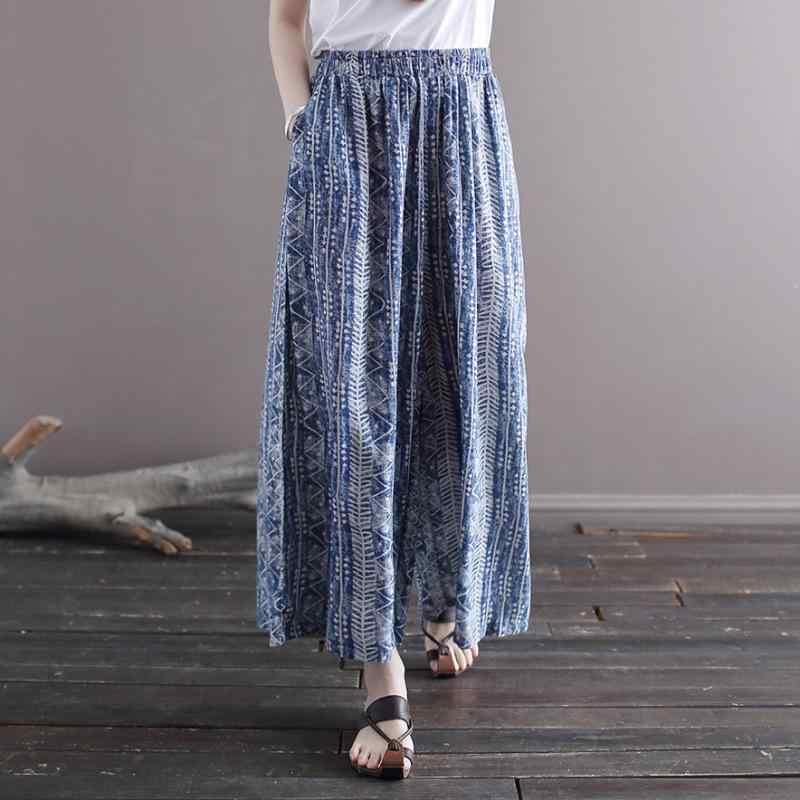 レディース ワイドパンツ 綿麻 碎花 民族風 ワックス染め ゆったり ゴムウエスト 夏用 薄手 ストレート 気質 通勤 スタイル ?? 素材 春季 ロング丈 スカートパンツ 風 花柄 デザイン 軽やか シルエット