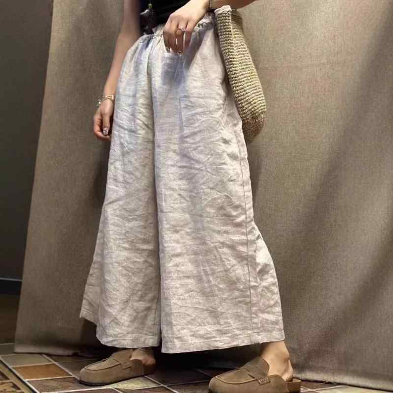 レディース 夏 麻 ロングパンツ ワイドレッグ ゆったり 細見え シンプル 純色 松腰 ストレート 黒 赤 白 緑 茶 カラバリ豊富 軽量 通気性 日常使い 休日スタイル カジュアル 復古 中国風