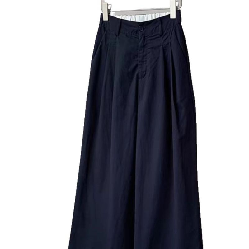 レディース ワイドパンツ 夏 直筒 高腰 綿 ポリエステル 切り替え 薄手 微弾性 ポケット 気質 通勤 通用体型 長丈 基本款 隠青 ブラック グレー 普段使い オフィス カジュアル 軽量 快適 シンプル スタイリッシュ