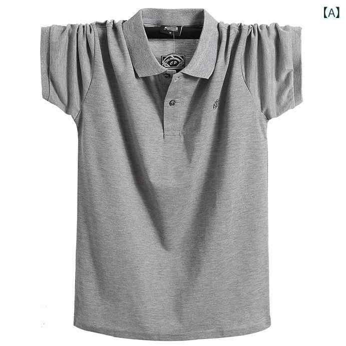 メンズ Tシャツ ポロシャツ 短袖 翻領 綿混紡 薄手 透気 ゆったり ビッグサイズ グレー 黒 紺 赤 緑 日常 春夏