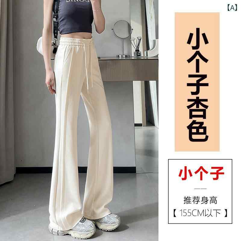 レディース 喇叭パンツ 春夏 コットン 素材 薄手 高腰 微喇 デザイン 大型 フレア 型 三分丈 切り替え ディテール 日韓 スタイル 休?風 ミッド 弾力 杏 黄色 灰 黒 カラー バリエーション 小柄 対応 標準 丈 加長 オプション 流行 不規則