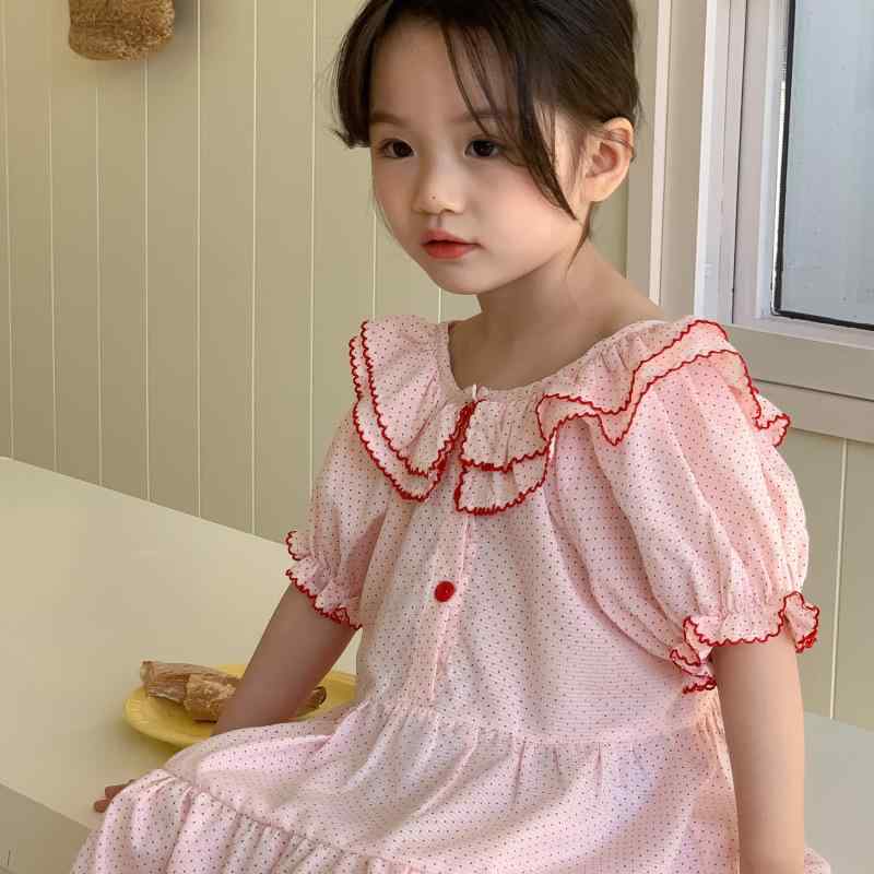 女の子 ワンピース 夏 ピンク ドット柄 プリンセス 雪?素材 短袖 フリル 泡袖 二層 翻領 花? スカート かわいい 軽やか 通気性 3-8歳 100-140cm 4,671円