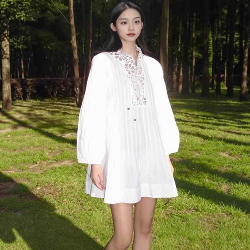 衣装 レディース 白いこと A伝達ルート 中長丈 泡泡袖 短袖 花柄刺しゅう うつり変わり 筋目 フレンチ表現スタイル 綿織物 綿 95% 可愛らしい 夏 春夏 成人女性用 トップス 御召しもの 純色 単品 セットアップ なし 文? 返り咲き 風