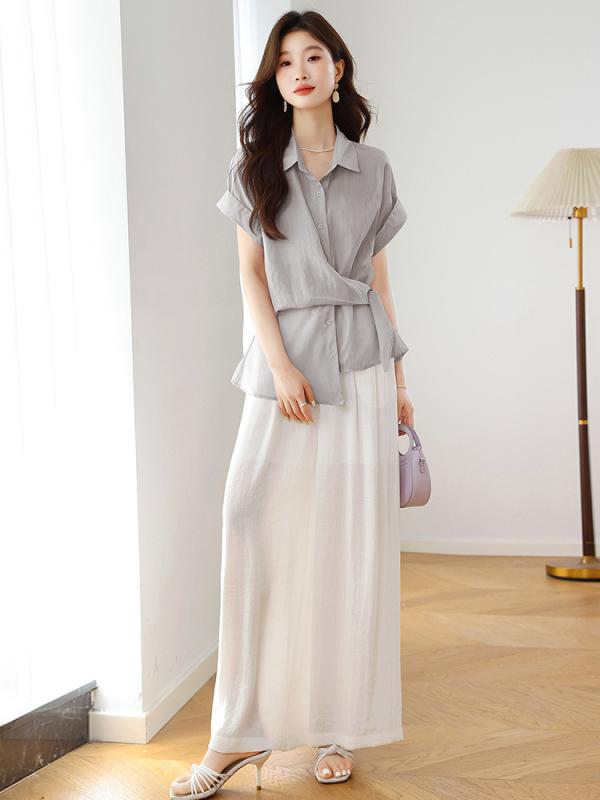 レディース セットアップ 夏 服 返り咲き 分かりやすい ゆったり ティーシャツ トップス 長ズボン 2点書き割り 精神状態 通い 好いたらしい 休? 名取り草 ポリエステル 薄墨色 青 紫 3分袖 長ズボン下 純色 高熱行動様式