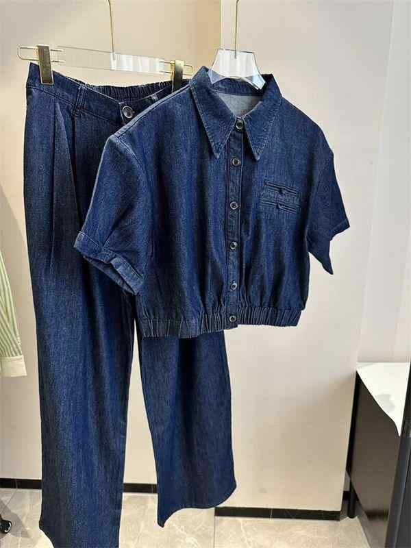 レディース セットアップ 牛仔 シャツ 高腰 ワイドパンツ 無袖 公主袖 雪尼? ・届? 素材 牛仔色 ゆったり シルエット 私服 御姐風 春季 トップス ブラウス ロングパンツ ストレッチ 軽量 日常使い カジュアル スタイル