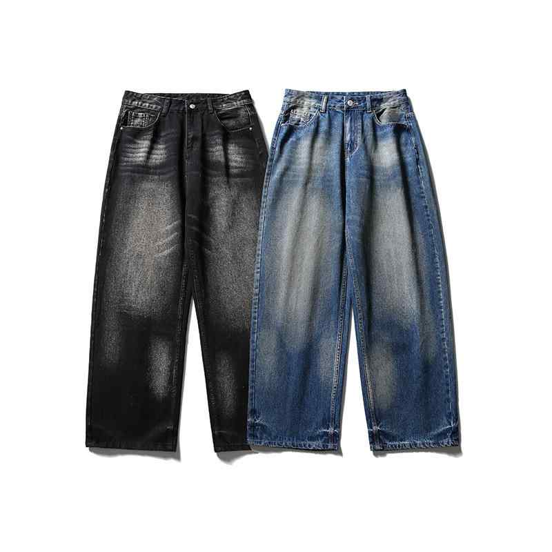 メンズ デニムパンツ 直筒 牛仔 コットン 素材 92% ミックス 微弾力 中腰 長ズボン ジッパー 開襟 水洗加工 口袋 装飾 直筒 裾 普通 厚み 秋季 黒 色 藍 色 休? シーン 青少年 向け 国潮 スタイル 基本 款 青春 流行 18-24歳