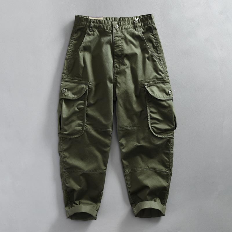 メンズ 工装パンツ コーン型 長ズボン 中腰 普通厚 通気 綿100% 無弾性 春 軍緑 カーキ グレー 青年向け 日常使い アウトドア 軽量 ストレッチなし シンプルデザイン