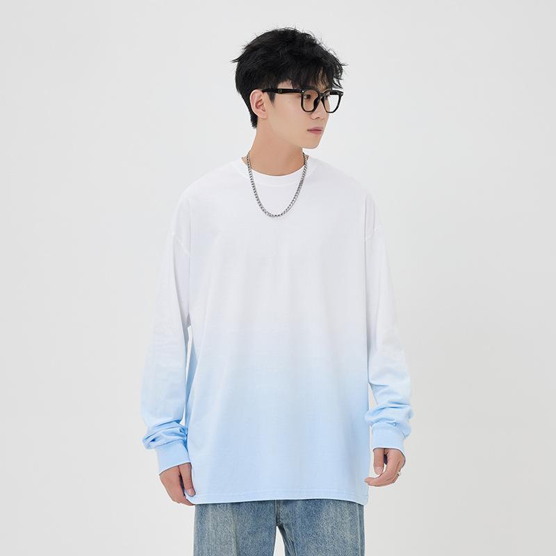 長袖 Tシャツ メンズ 綿 ストライプ柄 丸首 ルーズフィット 落ち肩袖 長袖 透気性 耐摩耗 春 黒 白 グレー ライトブルー ベージュ ブラウン スタイリッシュ カジュアル 日常使い ティーンエイジャー ゆったりシルエット 無地ベース シンプルデザイ