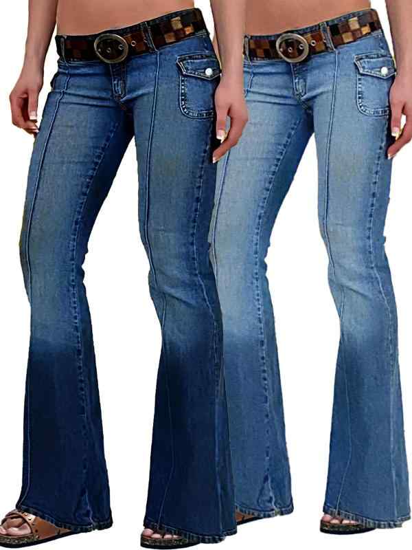 レディース デニムパンツ ハイウエスト 大きめフレア 修身 スリム 女性用 牛仔布 微フレア ロング丈 定期厚 ヴィンテージ風 加工 春季 ダークブルー ライトブルー ミッドストレッチ ストリートスタイル 気質 エレガント クロスボーダー 源頭工場 磨き