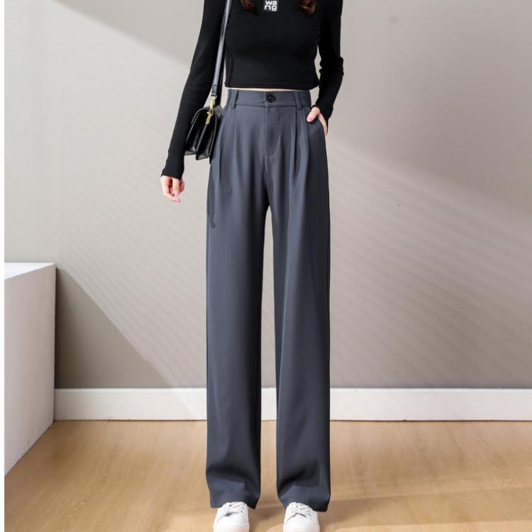 レディース ワイドパンツ 春夏 高腰 梨型身材 大きいサイズ ゆったり ロング ストレート 黒 灰 茶 ポリエステル スパンデックス 混紡 切り替え 立体ポケット 日常使い ゆったりシルエット 楽ちん スタイリッシュ 脚長効果 快適 軽やか ファッション