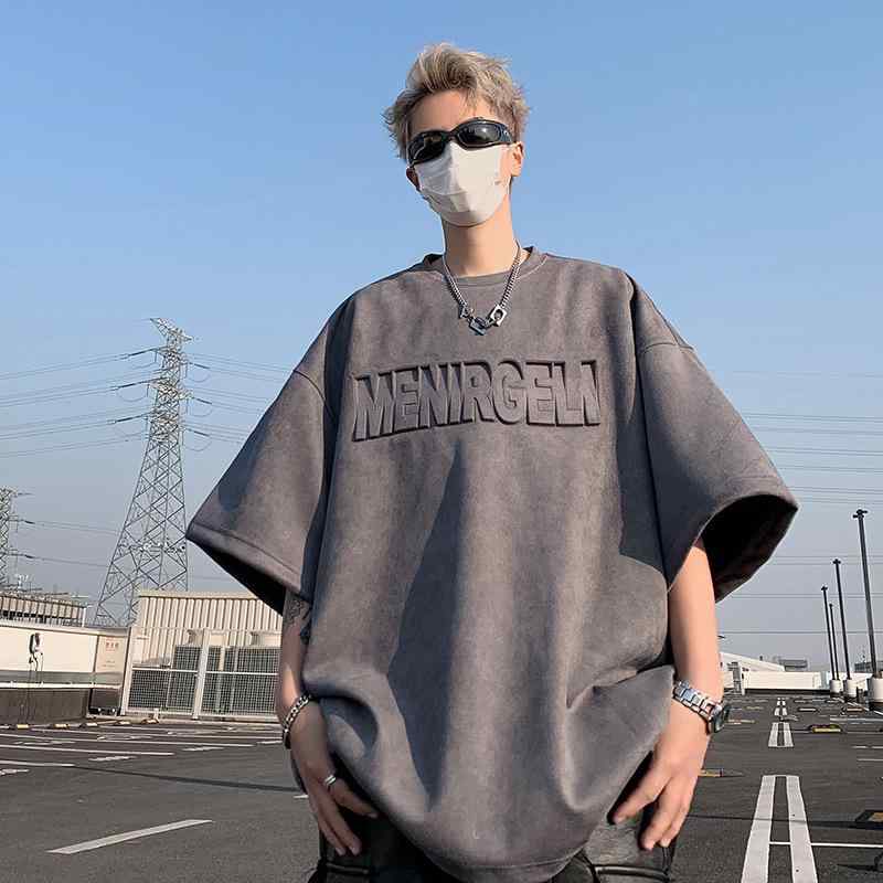 メンズ Tシャツ 半袖 無地 丸首 ゆったり 大きいサイズ 薄手 ?? 100% 黒 灰 ピンク 米白 ライトブルー 白 夏 休? 印花 韓国風 トレンド 痞? 青少年 18-24歳 250g-300g 1-4cm 誤差 M-L-XL-2XL-3XL-4