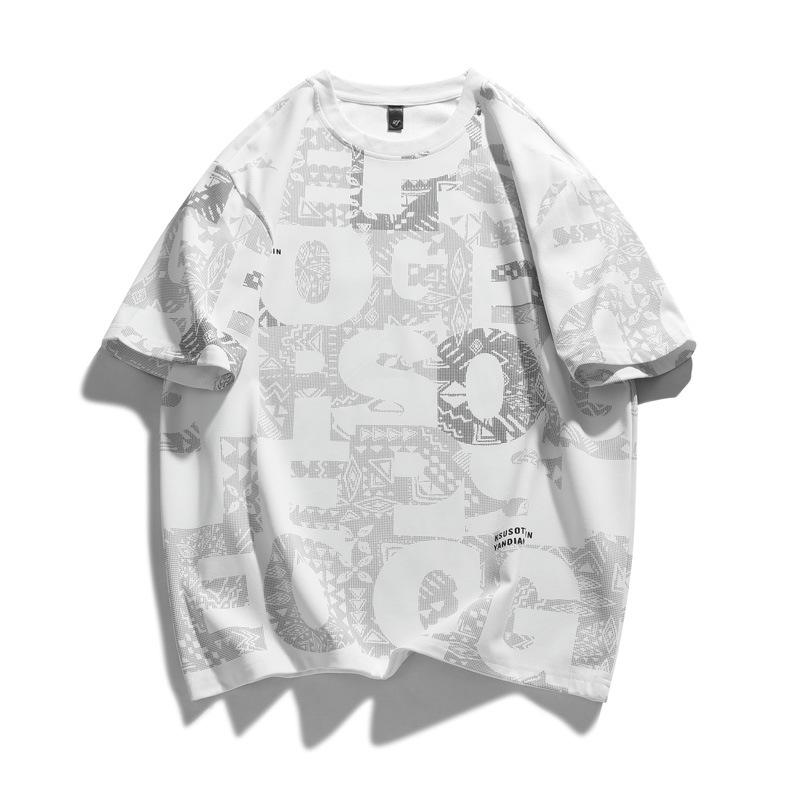 Tシャツ メンズ 2025春夏 港風 文字プリント 大きいサイズ 短袖 トップス ゆったり ルーズフィット 綿ポリエステル 無地 無地柄 日常着 普段使い 涼しい 夏服 白 黒 グレー ベージュ 緑