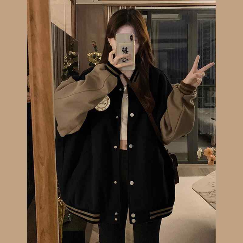 レディース 上衣 棒球服 厚地の外套 上張り 烏兎 早秋 長袖 POLO領 広々とした影ぼうし ゆったり 単品 雪ニール 綿混紡 原材料 純色 黒 珈琲 薄っぺら 防風 防紫外線 日常使い走り 通い 心地好い 御姐 表現スタイル 化粧品 韓系 秋冬 オール時節