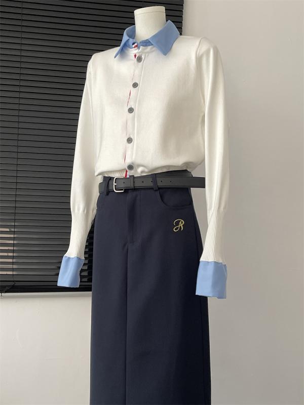 半身スカート レディース A字長スカート 刺繍 西装風 高腰 後開き 気質 通勤風 梭織 ?? 人棉 ネイビー グレー カーキ ウエストベルト 無弾力 春季