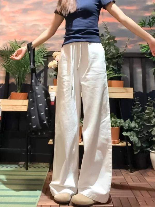レディース ワイドパンツ 春夏 白色 黒 直筒型 高腰 垂感 抽? 綿麻 デニム 微弾 通勤風 気質 簡約 立体裁剪 長ズボン 軽量 伸縮性 普段使い 通用型 少女向け 休? 源頭工厂 吊牌付き 領標付き 常?厚み 95% 綿素材