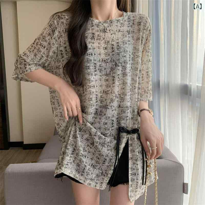 Tシャツ 女性用 春夏 短袖 丸首 盤ボタン 開き デザイン 復古 気質 通勤 切り替え 透視 ポリエステル繊維 70-80% セットアップ風 かわいい 軽量 伸縮性 ビッグシルエット ブラック ピンク系 アイボリー 部屋着 普段使い アウトドア
