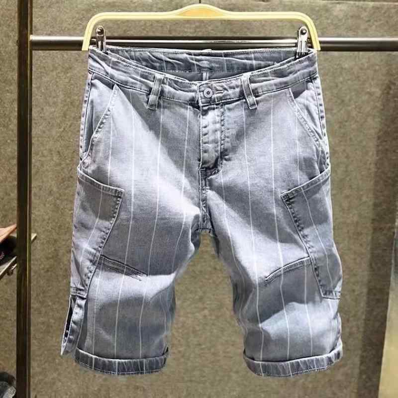 メンズ ショーツ デニム ストライプ 夏 薄手 ワイド レディース ゆったり 人気 ストリート ファッション 軽量 伸縮性 再生デニム 素材 直筒 シルエット 浅灰 色 カジュアル スタイル 普段使い 通勤 コーデ 5分丈 中長 丈 百搭 アイテム