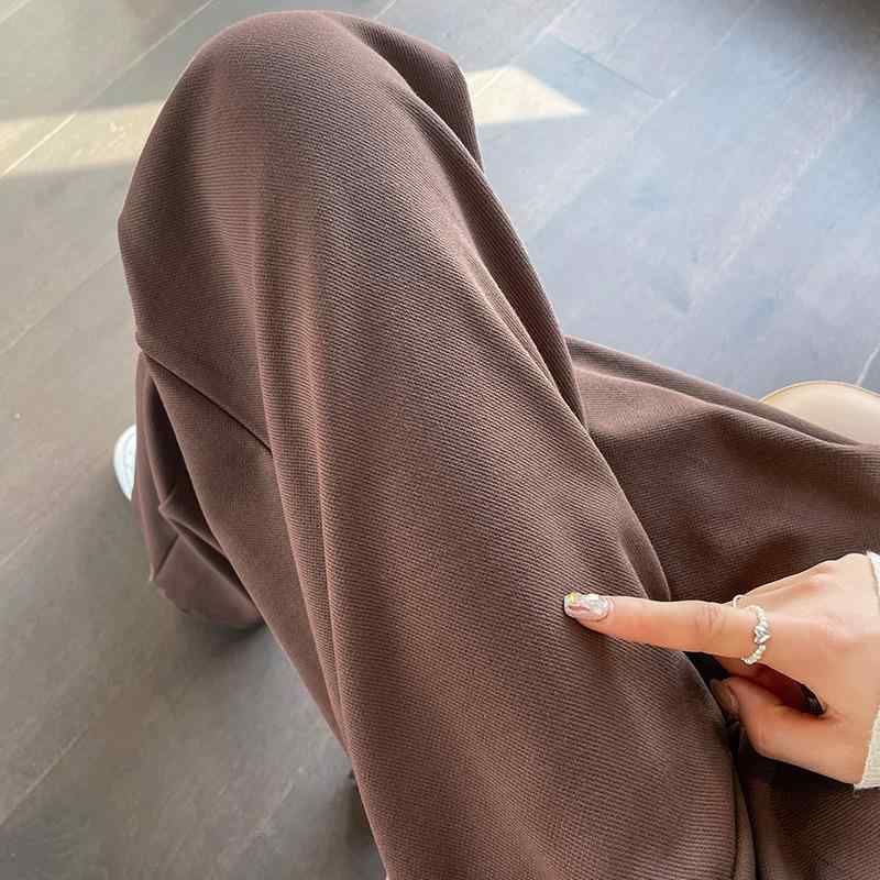 レディース スーツパンツ 春夏 米白 黒 茶 粘着繊維 高級感 垂れ感 直筒 ロング丈 ハイウエスト 中厚 ポケット 気質 通勤 休?風 中弾力 基本款 広腿 免?処理 米白 黒 茶 気質 通勤 休?風
