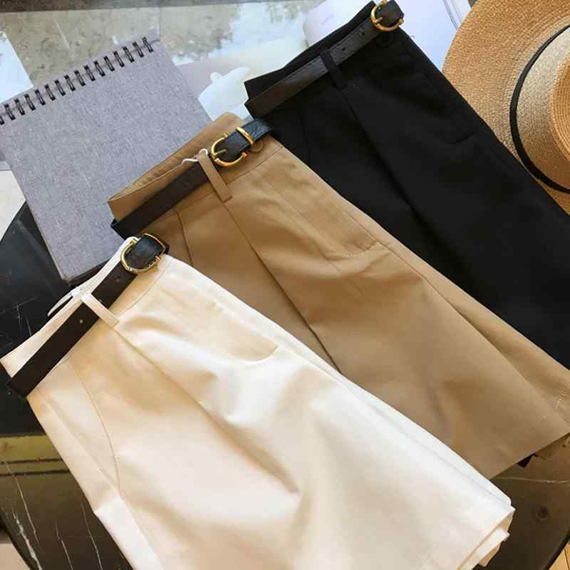 レディース ワイドパンツ ショートパンツ 高腰 切り替え 直筒 涼しい ポリエステル 綿混 メンズ レディース 気質 通勤 普段使い 英?風 気質 優雅 白色 黒 ・柑其 夏