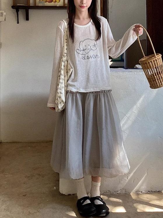 レディース スカート Aライン 半身 中長丈 夏 グレーグリーン 花芽柄 レース 垂感 網? レイヤード 気質 通勤 シンプル 女性用 普段使い 軽量 無弾性 95% 以上 素材