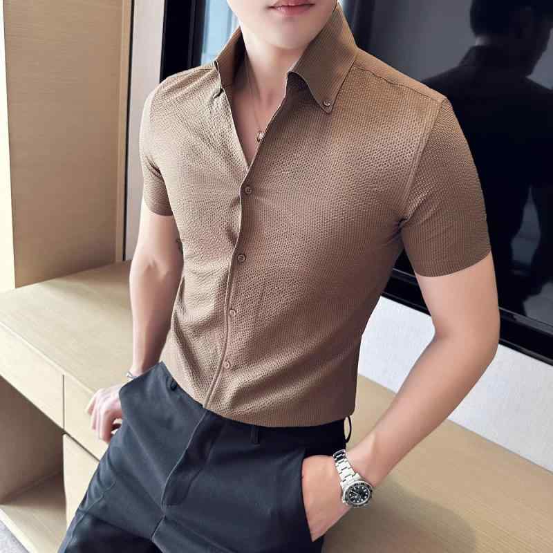 メンズ シャツ ポロシャツ 短袖 Vネック Tシャツ トップス 麻 素材 真? 風 接触冷感 アイスシルク 風 免?処理 洗濯機可 青春 流行 スタイル ルーズ フィット 立襟 デザイン 無地 プリント 柄 普通 厚み 夏 シーズン 服 男装 白 黒 茶
