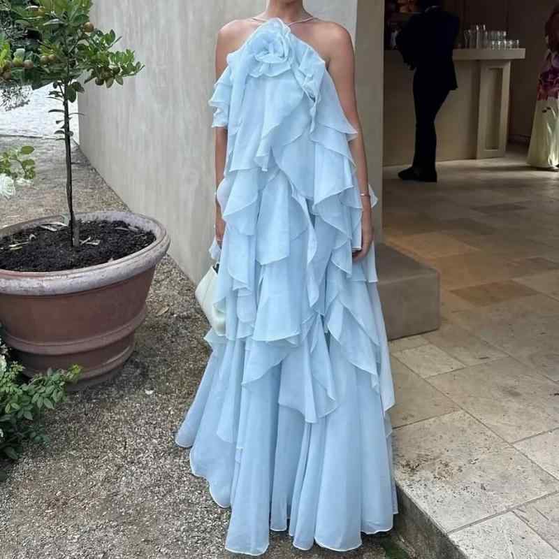 レディース ワンピース 春季 長丈 吊り下げ Vネック 無袖 中腰 切り替え 気質 優雅 私服 名媛風 単品 珊瑚 天藍 浅紫 黒 ブラウン ?綸 ポリエステル 純色 単体 長スカート その他スカート型 95%以上