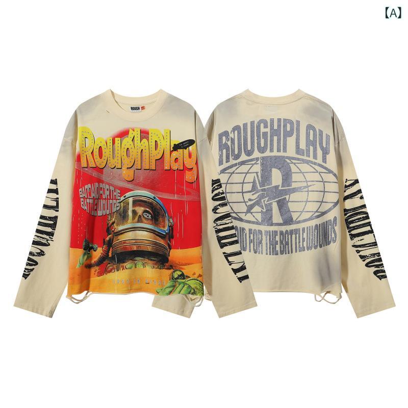 Tシャツ メンズ レディース 短袖 長袖 丸首 ゆったりシルエット 綿素材 透気性 抗菌 印花 字母柄 クリエイティブ 趣味 デザイン 洗いざらし加工 破れ風 熱転写 ラメ加工 杏色 黒 灰色 カジュアル 日常使い 夏 春夏 秋 4季対応 青少年向け ユ