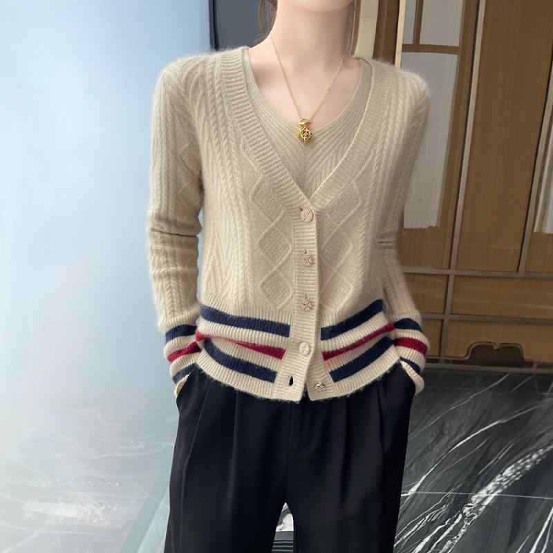 カーディガン レディース 秋冬 ニット ストライプ柄 カシミヤ混 長袖 ボタン トップス ニットカーディガン 羽織り 柔らかい 肌触り良い アウター カジュアル 体型カバー おしゃれ きれいめ｜リメイクバディー