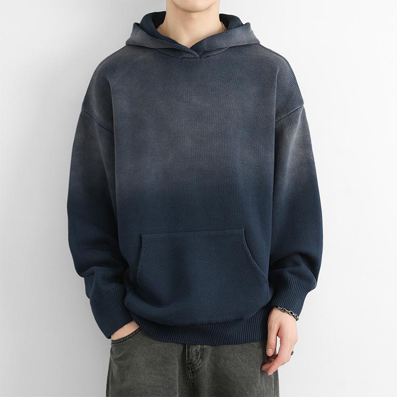 メンズ 編み物ティーシャツ 秋冬 綿100% 生あたたかい 朦朦たる 長袖 無領 ゆったり グラデーション 色合い うつり変わり 黒 米国海軍 ぶどう酒赤いこと 透気 表どおり 心地好い 兄ちゃん 花の冠yd トップス 保暖 針織 トップス 綿織物 ティーシャツ ゆったりシルエッ