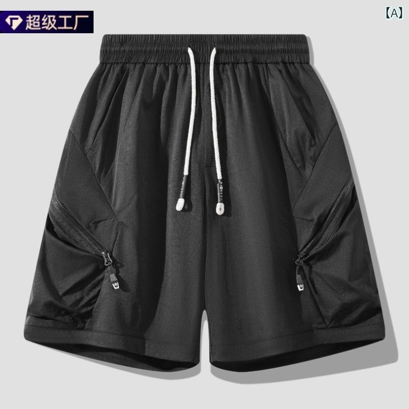 メンズ 短パン 美式 多ポケット 夏用 外穿 ワイド 工装 速乾 黒 グレー 軍緑 直筒 微弾 休? ナイロン ポリエステル 100% 大きいサイズ 通勤 普段使い アウトドア 軽量 通気性 ストレッチ 機能性 ポケット多め