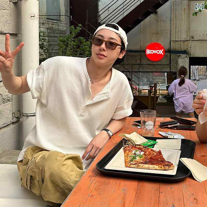 T シャツ メンズ 短袖 純色 ワッフル格子 吸湿速乾 綿 素材 白色 黒 色 春夏 秋冬 シーズン 青春 流行 スタイル 休? 日常 使い 青年 向け トップス 体恤 長袖 バージョン ?松 シルエット 普通 厚み セット ヘッド スタイル 無 帽子
