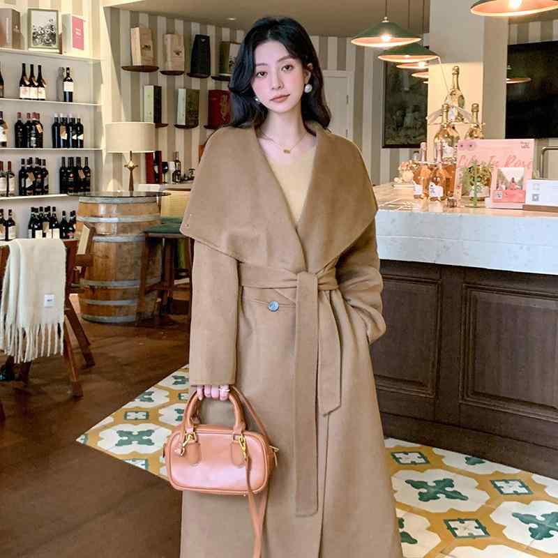 コート レディース キャメル混 ウール ダブルフェイス ロング丈 ビッグシルエット オーバーサイズ アウター 大襟 秋冬 カジュアル オフィス｜リメイクバディー