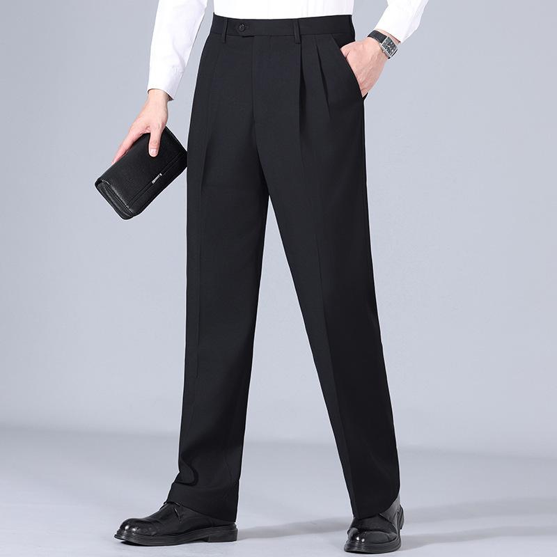 メンズ 西パンツ 桑蚕? モダール 75% 夏用 薄手 ビジネス スーツ ストレート ゆったり 行政 職業 快適 中年 男性用 黒 免燻 中弾力 日常 黒 黒｜リメイクバディー