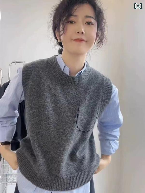 韓国の 新型 u のど首 薄墨色の 弱められた 編み物の 限りない 亭主もちの 早秋の 広広とした 肩の プルオーバーの キャミソールの 厚地の外套の純 絨毛 その他-レディースファッション