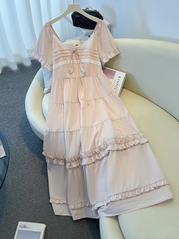 ワンピース レディース プラスサイズ 175kg対応 ぽっちゃりさん向け フェミニン 甘め かわいい ハイウエスト 半袖 オールシーズン 膝丈 ロリータ風 プリンセスドレス｜リメイクバディー